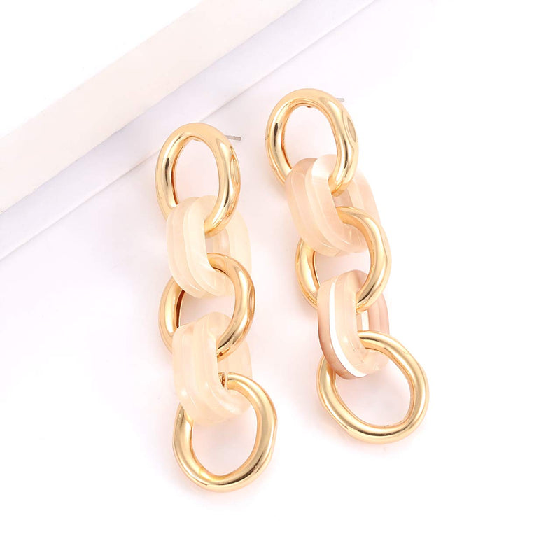 [Australia] - CENAPOG Two Tone Gold Plated Link Chain Necklace Link Dangle Earrings Cuban Chain Chunky Jewelry Set for Women Girls Marble grey 