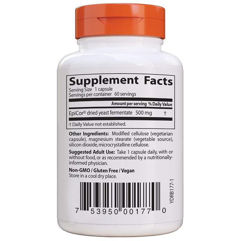 [Australia] - Doctor's Best Epicor, Immune Health Defense, Non-GMO, Vegan, Gluten Free, 500 Mg, 60 VC (DRB-00177) 60 Count (Pack of 1) 