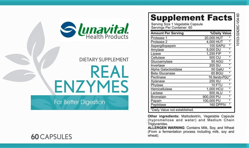 [Australia] - Lunavital Real Enzymes, 60 Capsules, Dietary Supplement for Better Digestion 