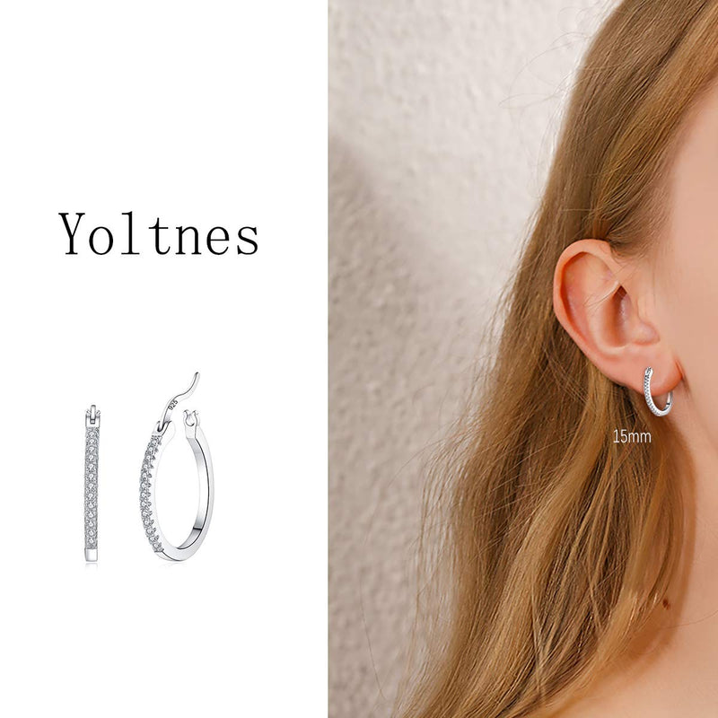 [Australia] - Yoltnes Sterling Silver Hoop Earrings for Women, 925 Sterling Sliver Hoop Earrings for Girls, 3 Pairs of Cubic Zirconia Hoop Earrings Set for Men, Hypoallergenic huggie hoop earrings, Sizes 13/15/20mm 