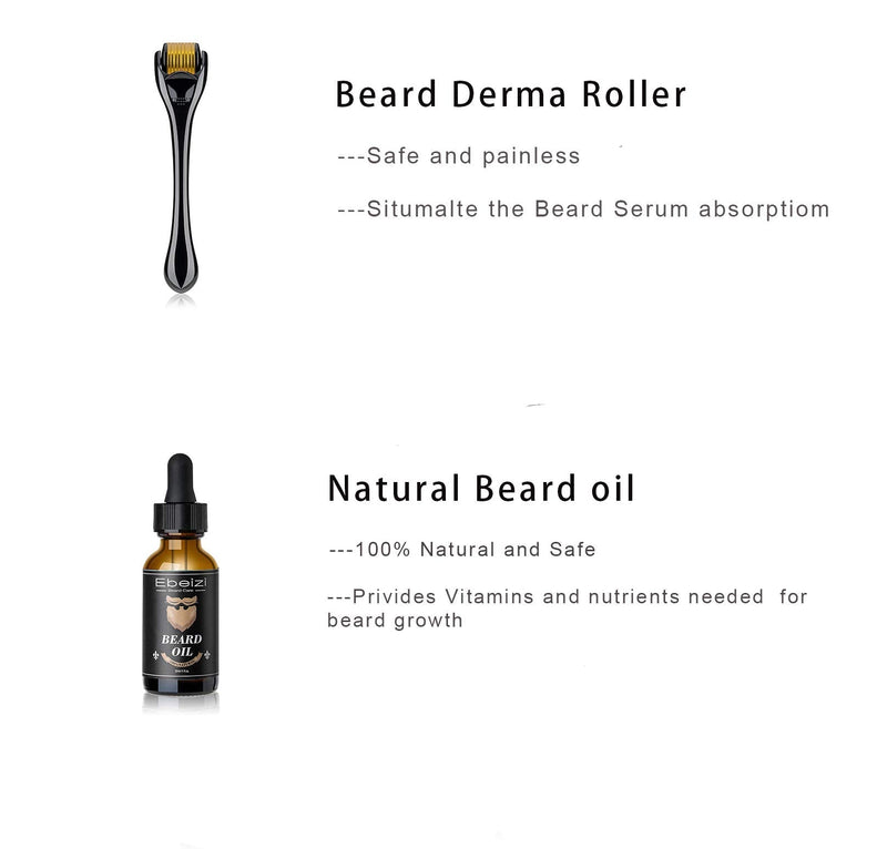 [Australia] - Ebeizi Beard Growth Kit, Beard Growth Oil Activator Serum, Beard Roller for Men, Derma Roller for Men, Beard Grooming Tools for Beard Rapid Growth and Thickening 