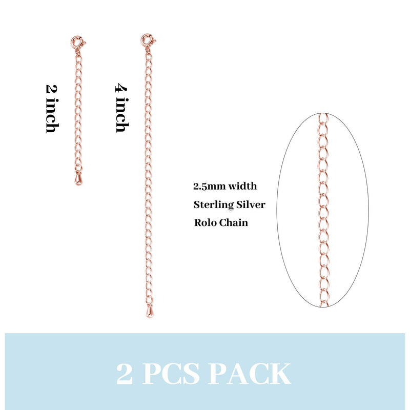 [Australia] - POPKIMI 2 Pieces 925 Sterling Silver Necklace Extender Chain Bracelet Anklet Extension Set Adjustable Length, 2"+4" Rose Gold 
