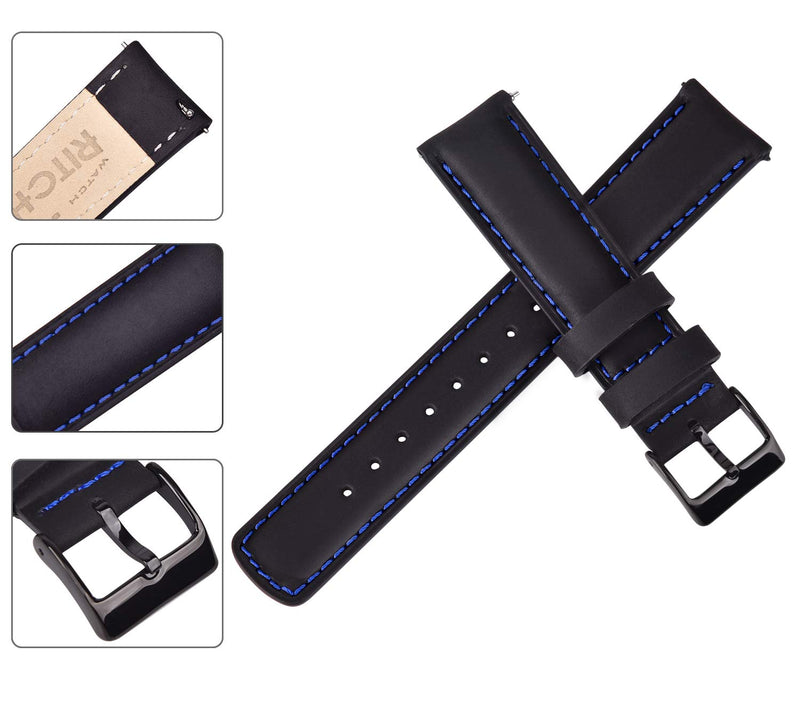 [Australia] - Ritche Quick Release Leather Watch Bands for Men - 18mm 20mm 21mm 22mm 23mm 24mm Top Grain Leather Watch Strap Black / Blue / Black 