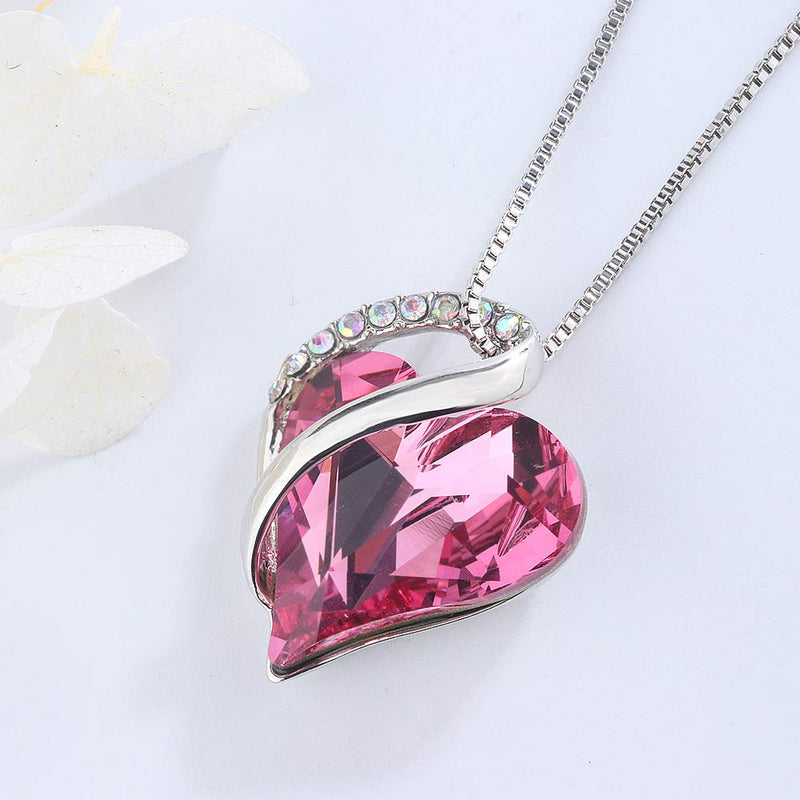 [Australia] - ALL BY MYSELF BLINGS Infinity Necklace Love Heart Pendant Birthstone Crystals Jewelry for Women, Mom, Girls Birthday Gifts Hot Rose Pink Crystal - October Birthstone 