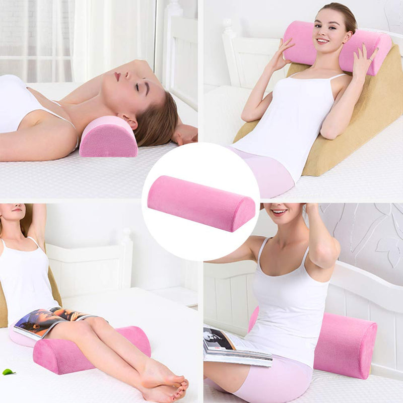 [Australia] - YANGHX Memory Foam Bolster Pillow for Neck Back Lumbar Spine Knee Pain Relief Pillow Support Half-Moon (PINK) Pink 