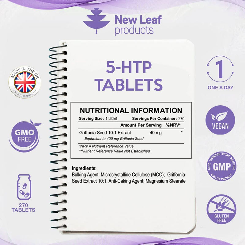 [Australia] - 5HTP - 400mg, 270 Vegan Tablets 5 HTP High Strength Sleep Supplements Active Griffonia Seed Extract, Non-GMO, Gluten-Free, UK-Made by New Leaf 270 Count (Pack of 1) 