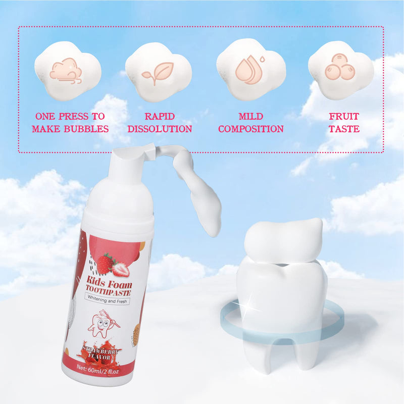 [Australia] - Kids Foam Toothpaste, 60ml Strawberry Flavor Rich Calcium Teeth Whitening Freshen Breath Foam Toothpaste for Kids Teeth 