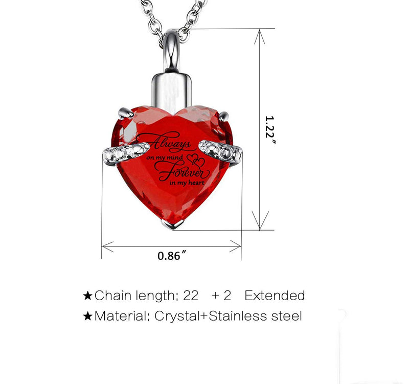 [Australia] - Crystal Heart Cremation Urn Necklace for Ashes Memorial Pendant stainless steel Jewelry,Gift for dad&mom Red 