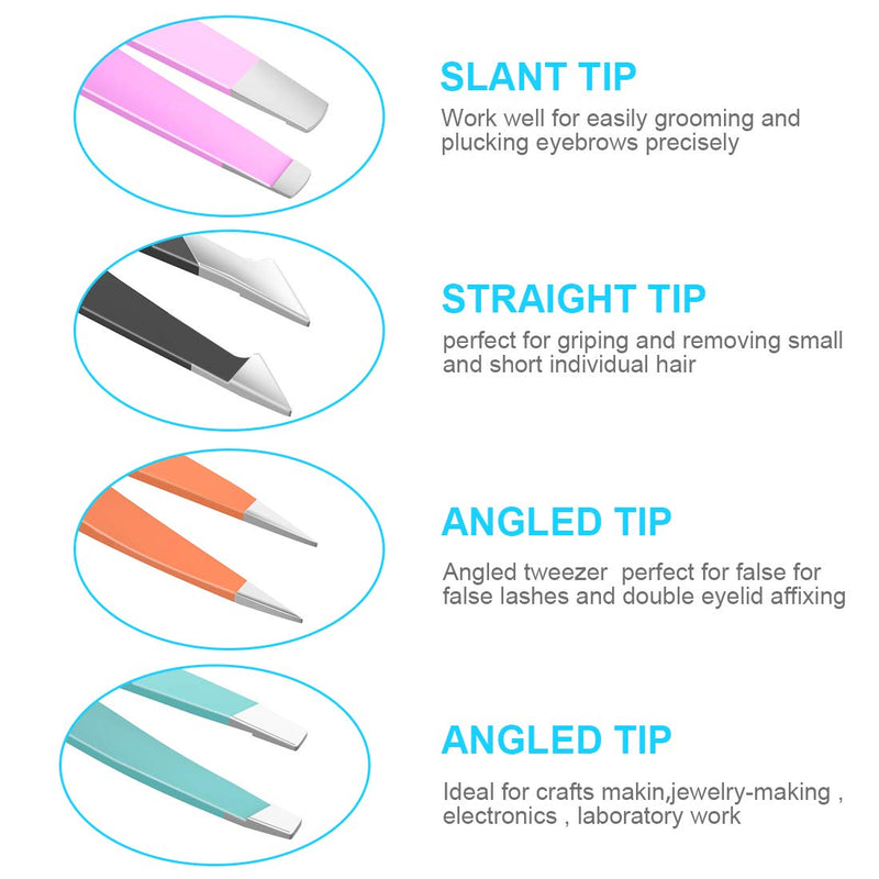 [Australia] - Tweezers For Women,bedace christmas gifts 4 Pack Precision Tweezers For Eyebrows,Professional Slant Tip Tweezer Set For Ingrown Hair, Plucking Daily Beauty Tool with Leather Travel Case 