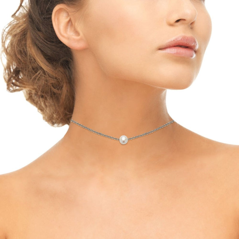 [Australia] - GemStar USA Sterling Silver Simulated White Pearl Semi-Round Ball Dainty Choker Necklace for Women Girls sterling-silver 