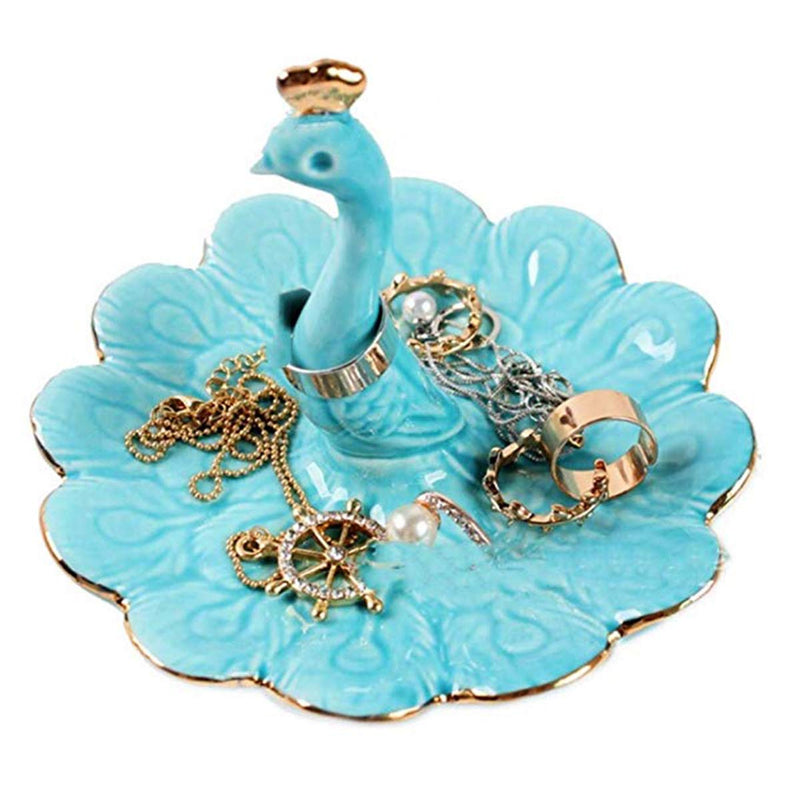 [Australia] - mossty Peacock Jewelry Tray Bathroom Ring Holder Porcelain Trinket Organizer Earrings Storage Case Gift for Birthday Christmas Wedding 