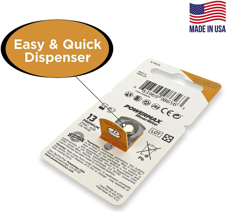 [Australia] - Powermax USA Size 13 Hearing Aid Batteries, Orange Tab, Made In the USA, 64 Count Size 13 (64 Count) 64-Count 