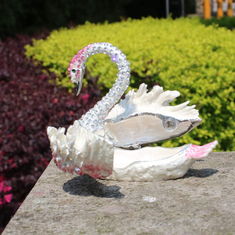 [Australia] - Hophen Diamond Swan Trinket Keepsake Box Hinged Figurine Collectible Ring Holder Wedding Favor Gift (Pink) 