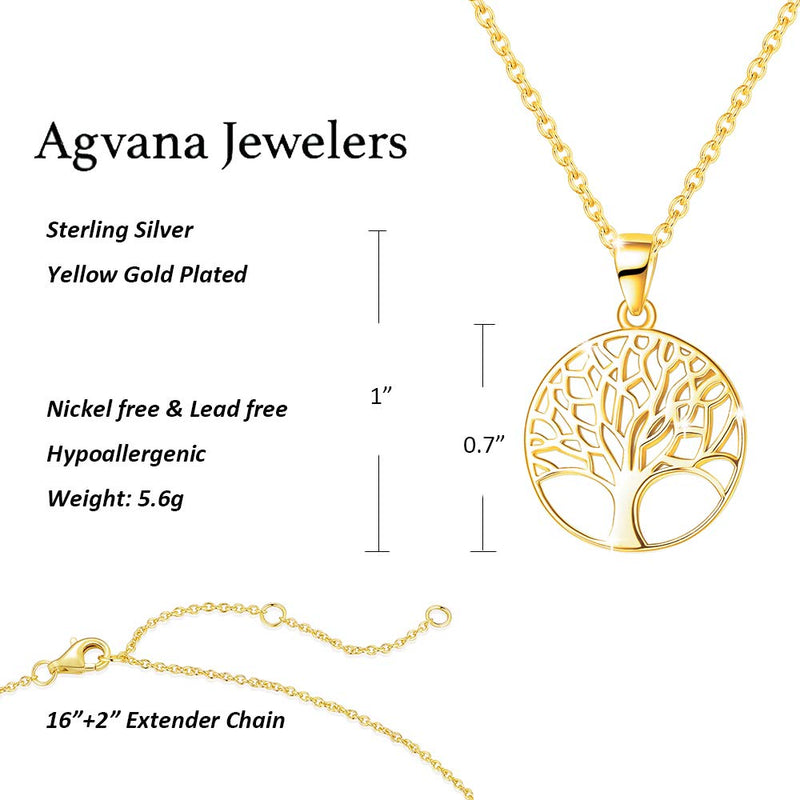 [Australia] - Agvana Tree of Life Necklace Earrings for Women Gold Plated Sterling Silver Family Tree Pendant Anniversary Birthday Jewelry Christmas Gifts for Girls Mom Grandma Wife Daughter Her with Jewelry Box 