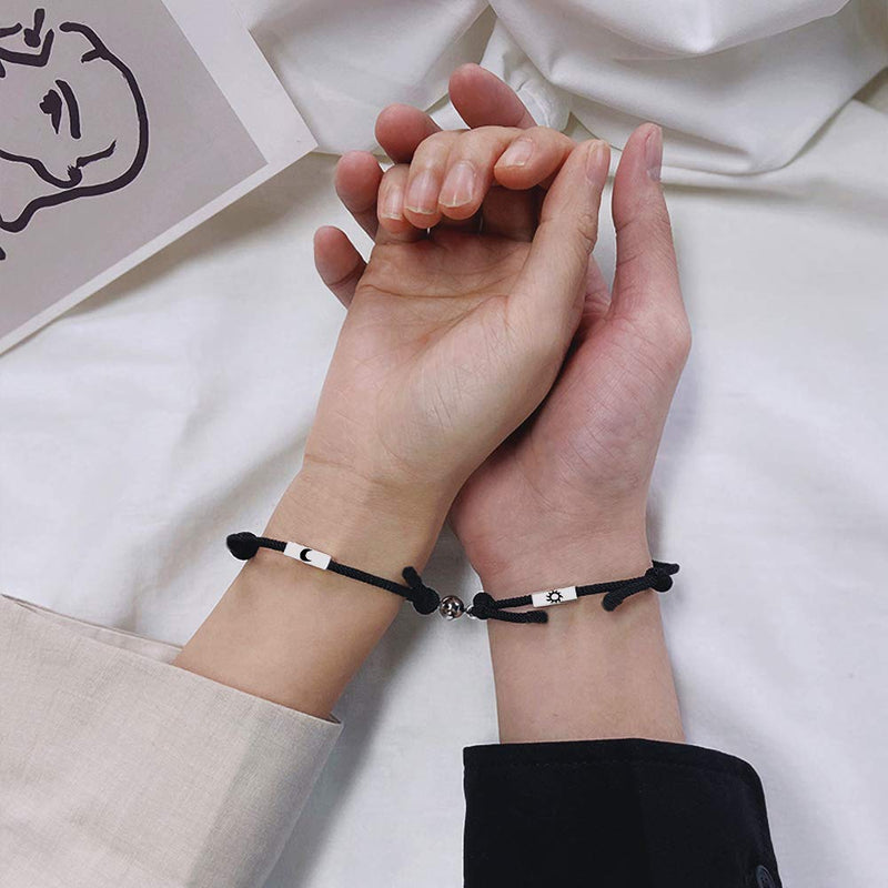 [Australia] - BUUFAN 2PCS Couple Promise Rings Set Sun and Moon High Polish Opening Rings for Lovers Best Friends 4pcs black bracelets and rings 