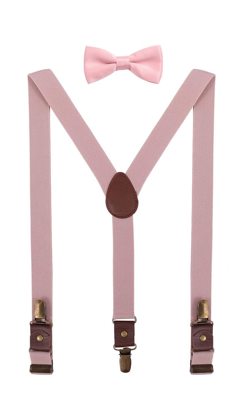 [Australia] - ORSKY Men Boys Suspenders and Bow Tie Adjustable with Copper Clips L: 40" (8-15 yrs) 2_ Blush Pink 