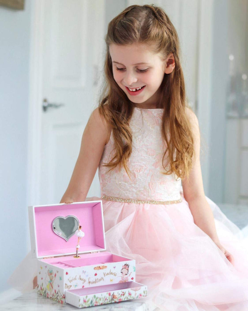 [Australia] - The Memory Building Company Musical Ballerina Jewelry Box for Girls & Little Girls Jewelry Set - 3 Dancer Gifts for Girls… White 