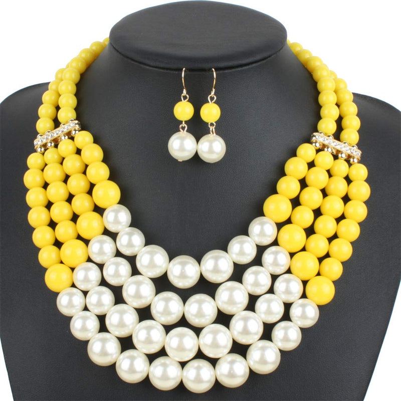 [Australia] - Thkmeet Women Fashion Jewelry Set Pearl Bead Cluster Collar Bib Choker Necklace and Earrings Suit color 5 