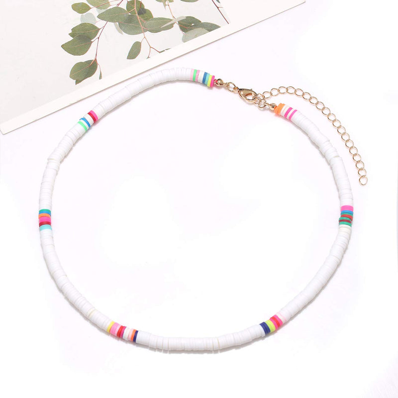 [Australia] - NVENF 2PCS Heishi Choker Necklaces for Women Rainbow African Vinyl Disc Bead Collar Necklace Handmade Summer Necklace Beach Jewelry Set Gifts for Vacation Birthday Parties A Rainbow+White 