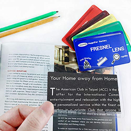 [Australia] - MagDepo 6 Pack Credit Card Size Magnifier Ruler Fire Starter Magnifying Glass Wallet Pocket Magnifier for Reading Small Print, Maps, and Books -Green Green 