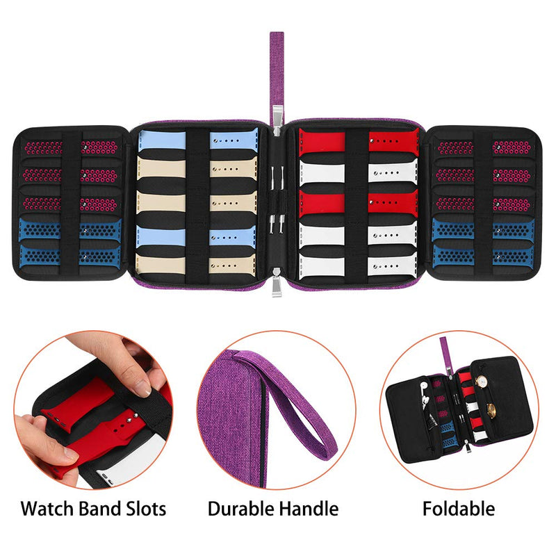 [Australia] - Betoores Watch Band Case Travel Organizer Bag, Watch Band Storage Case Hold 20 Smart Watch Straps, Compatible with Apple Watch, Fitbit Series - Purple 