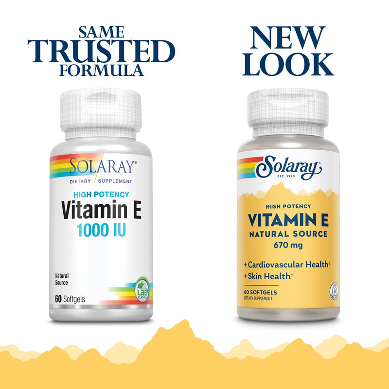 [Australia] - Solaray Vitamin E, d-Alpha Tocopherol 1000IU | for Healthy Cardiac Function, Antioxidant Activity & Skin Health Support | Lab Verified | 60 Softgels 