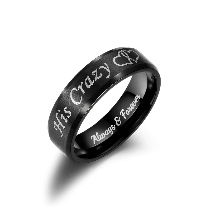 [Australia] - LAVUMO His Crazy Her Weirdo Heart Rings for Couples Always and Forever Matching Promise Rings Black Wedding Bands Sets for Him and Her Stainless Steel Comfort Fit Men Size 10 & Women Size 10 