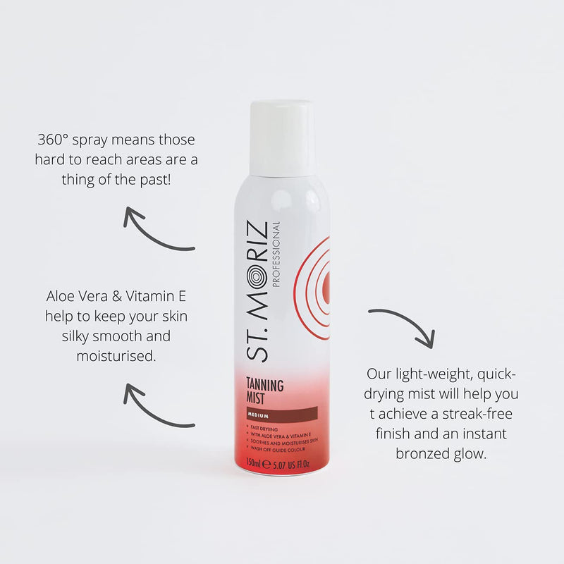 [Australia] - St Moriz Professional Instant Tanning Mist with Aloe Vera, Vitamin E, Fast Drying Vegan Fake Tan, Medium (150ml) 