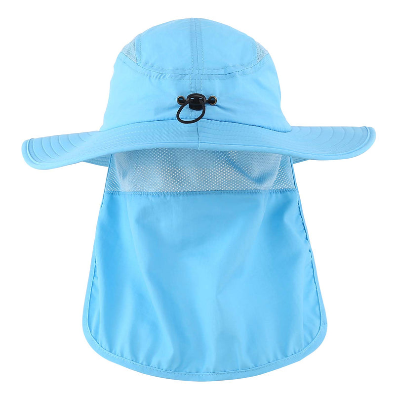 [Australia] - Home Prefer Mens UPF 50+ Sun Protection Cap Wide Brim Fishing Hat with Neck Flap Aqua Blue 