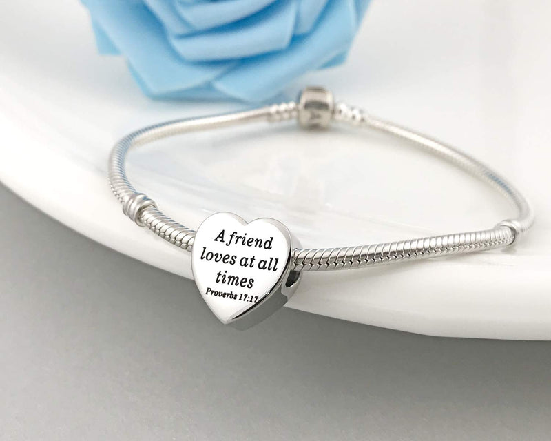 [Australia] - Heart Charm Fit Charms Bracelet Christian Bible Verse Charm Prayer Faith Religious Jewelry Gifts for Women Girls A friend loves at all times Proverbs 17:17 