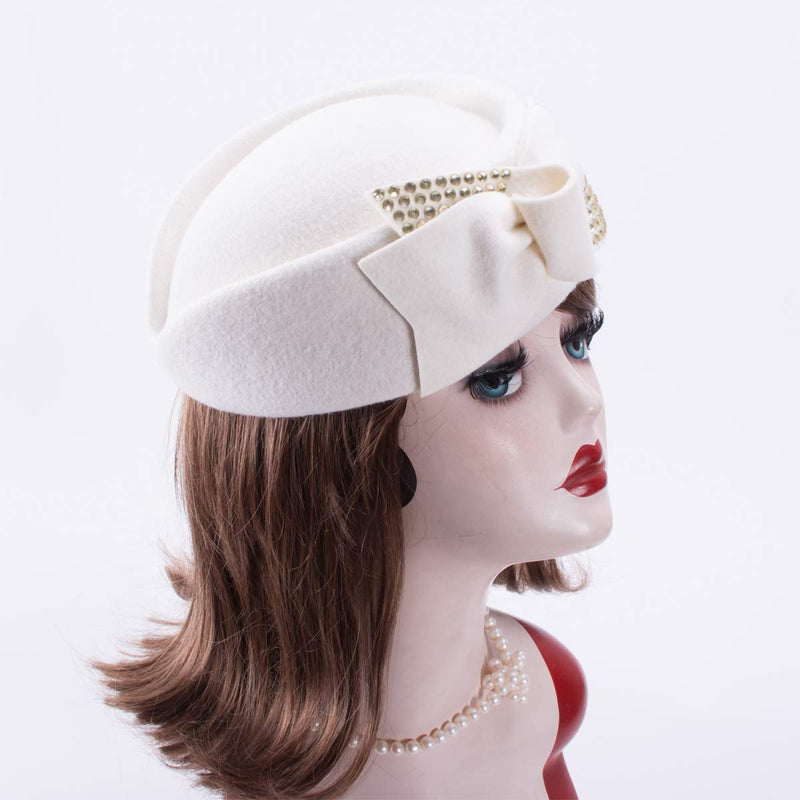 [Australia] - Lawliet Ladies Rhinestone Teardrop Fancy Wool Fascinator Cocktail Pillbox Cap Hat A254 White 