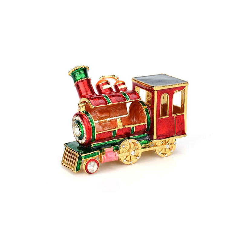 [Australia] - Furuida Mini Steam Train Jewelry Trinket Box Hinged Enameled Crystal Ornaments Gift for Home Decor 