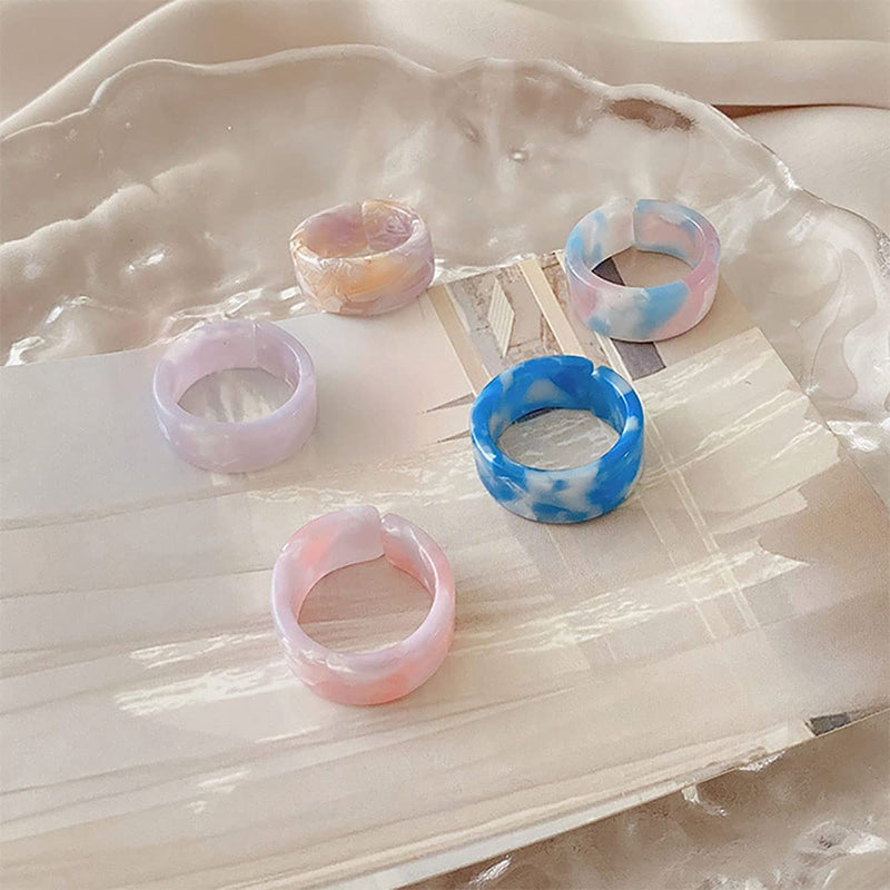 [Australia] - yfstyle 12PCS Acrylic Resin Plain Rings for Women Resin Colorful Rings Resin Thick Round Rings Set Wide Thick Dome Rings Vintage Stacking Resin Band Rings for Women 10PCS 