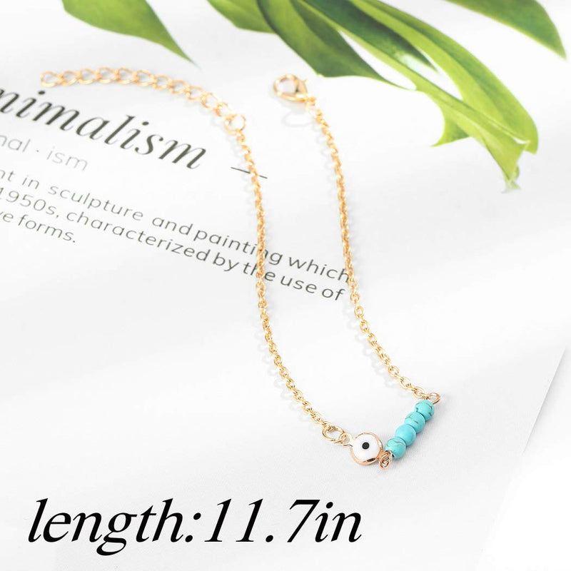 [Australia] - Bmirth Boho Evil Eye Anklets Gold Turquoise Ankle bracelets Beach Foot Jewelry Adjustable for Women and Girls 