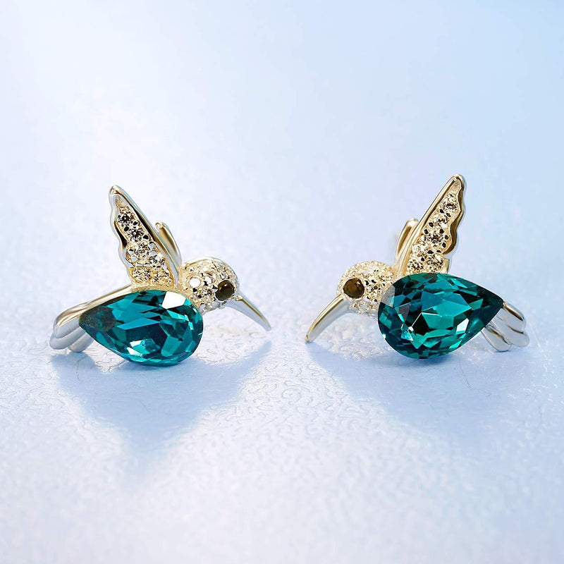[Australia] - Jewboo 925 Sterling Silver Hummingbird Ear Studs Blue Cubic Zirconia Earrings for Women Jewelry Gift Goden 