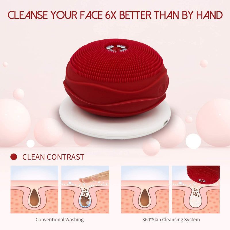 [Australia] - Rose Shape Sonic Facial Cleansing Brush, Waterproof Electric Face Cleansing Brush,Silicone Skin Wash Machine Device for Deep Cleaning|Gentle Exfoliating|Massaging, with Inductive charging(Rose Red) Rose Red 