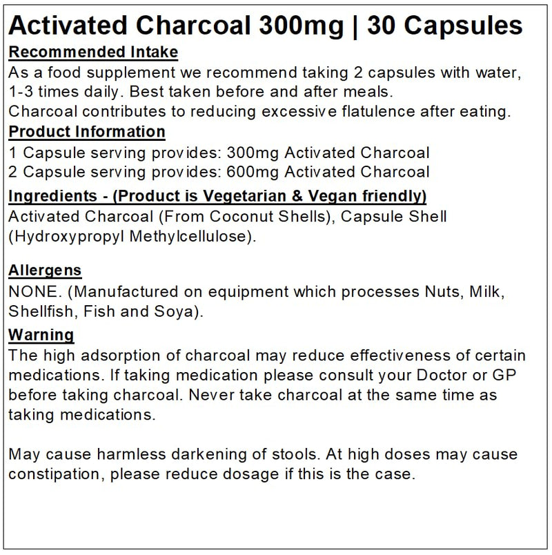 [Australia] - Activated Charcoal Capsules 300mg | Pure from Coconut Shells | Vegan (30) 30 