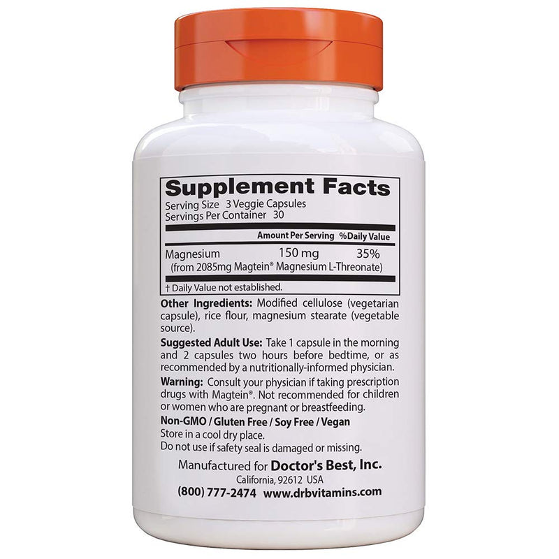 [Australia] - Doctor's Best, Brain Magnesium Vegetable Capsules, 90 Count 