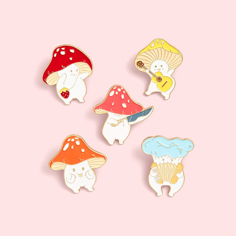 [Australia] - Enamel Pin Brooches Cute Mushroom Lapel Badge Cartoon Plant Enamel Pin Set for Backpack Cloths Hats Funny Button Pins Jewelry Set 5pcs 