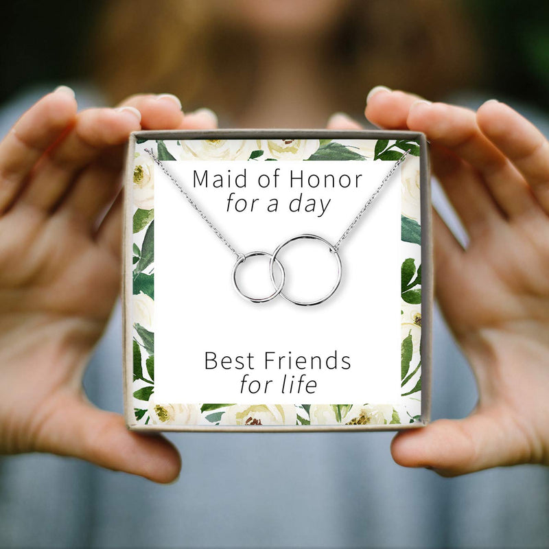 [Australia] - Dear Ava Maid of Honor Gift Necklace: Be My Bridesmaid Proposal, Matron of Honor, 2 Interlocking Circles (Silver-Plated-Brass, NA) 