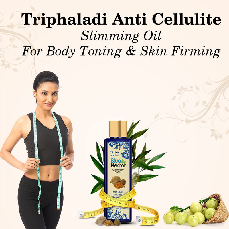 [Australia] - Blue Nectar Ayurvedic Slimming Oil and Anti Cellulite Oil for Slim and Tone Skin with Tea Tree Essential Oil and 11 Vital Herbs (100 ml ) - Firming & Body Fat Burning Massage Oil Weight Losing 