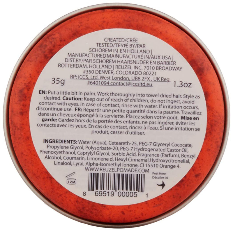 [Australia] - Reuzel Red Water Soluble High Sheen Pomade - No Dry Formula - Keeps High Shine and Strong Hold All Day without Flaking - Easy Rinse Out - Subtle Vanilla Cola Fragrance - Vegan Formula - 35 g rot 