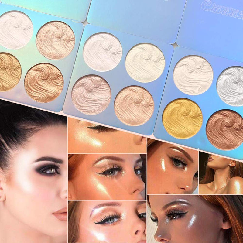 [Australia] - Highlighter Powder Palette, Illuminator Powder Palette Highlighter Baked Waterproof Long Lasting Brilliant Lighten Skin Color Face Contour Powder (A2) A2 