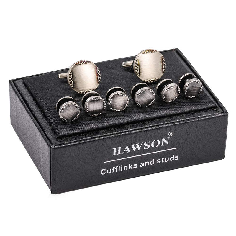 [Australia] - HAWSON Cufflinks and Studs Set, Black Imitation Pearl Cufflinks for Men and Women, Tuxedo Shirt Studs Set for Men, Business Wedding Anti-Silver 