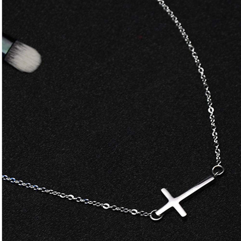 [Australia] - Jude Jewelers Stainless Steel Sideways Cross Christian Religious Prayer Collar Necklace Silver 