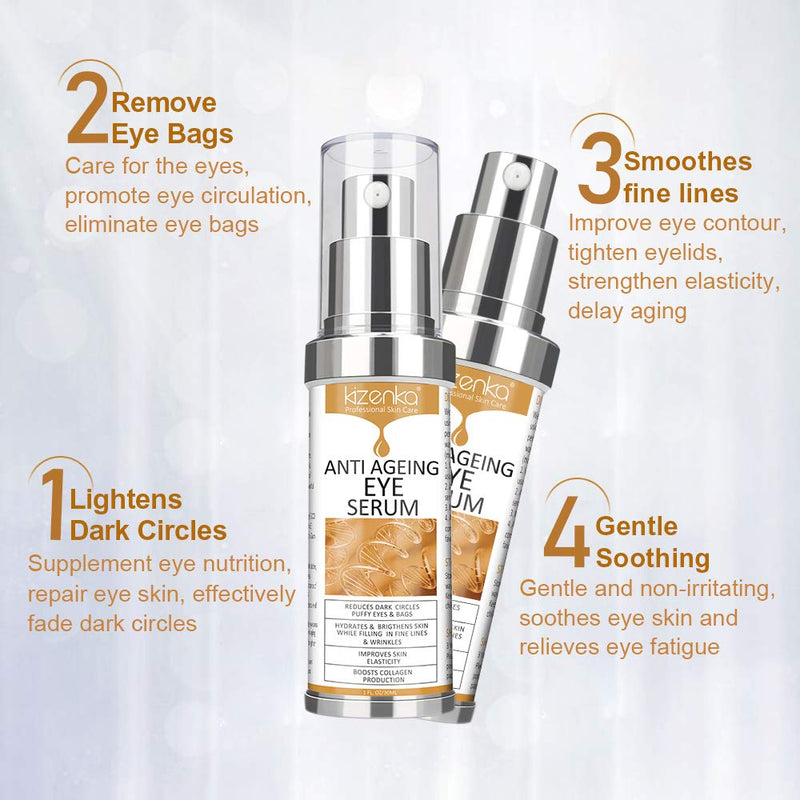 [Australia] - kizenka Eye Serum, Anti Ageing Eye Cream for Dark Wrinkles with Natural Ingredients for Dark Circles, Remove Dark Circles Eye Care Against Puffiness and Bags 