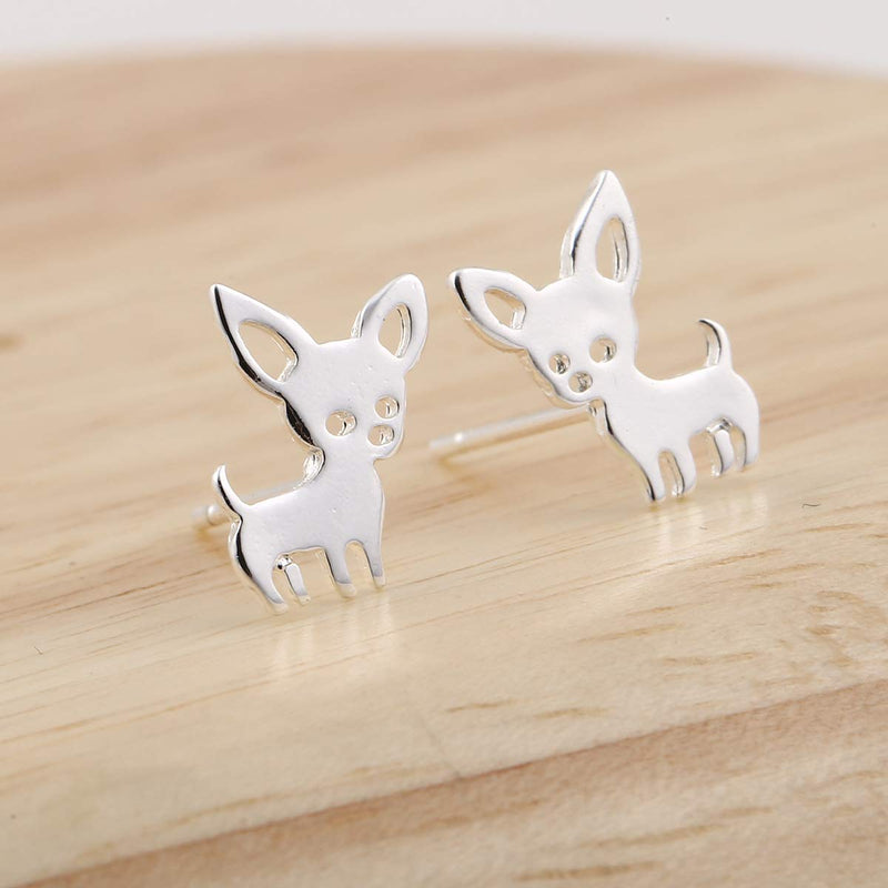 [Australia] - Eiffy Cartoon Chihuahua ECG Heartbeat Puppy Dog Earrings Pendant Necklace Pet Animal Hypoallergenic Jewelry for Women Silver E 
