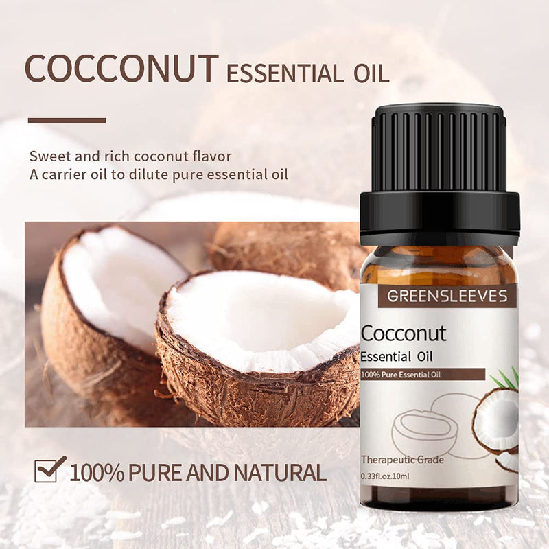 [Australia] - GREENSLEEVES Cocconut Essential Oil 10ml, Carrier Oil Natural Therapeutic-Grade Aromatherapy Diffuser Oil for Humidifier, Relax,Sleep,Skin Care, Candle Making, 10ML 