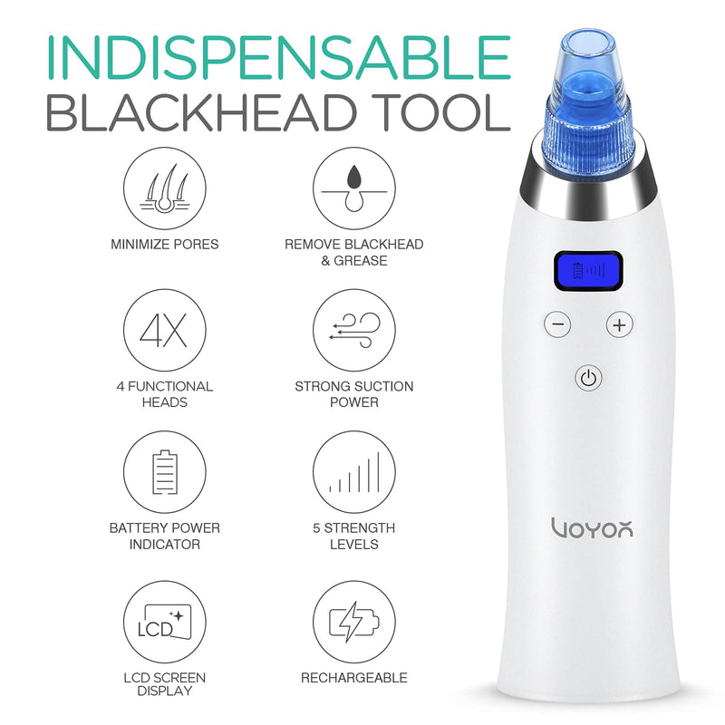 [Australia] - VOYOR Blackhead Remover Vacuum Suction Facial Pore Cleaner Electric Acne Comedone Extractor Kit with 5 Microcrystalline Head LCD Screen for Women and Men Black Heads Extraction BR610 