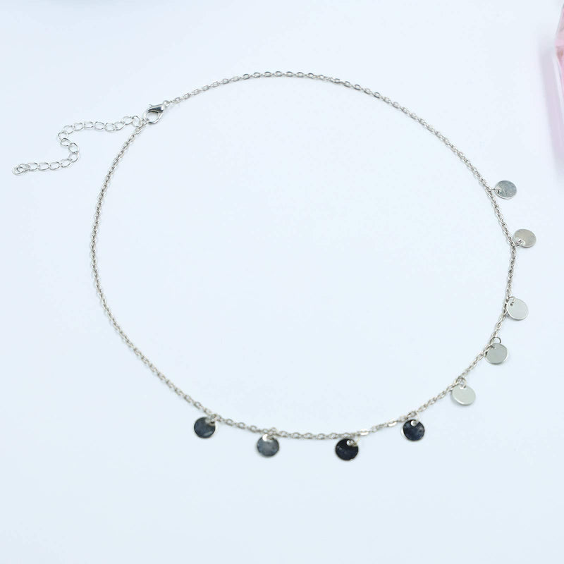 [Australia] - YienDoo Boho Necklace Exquisite Sequin Necklace Clavicle Chain Fashion Choker Jewelry Accessories for Women and Girls (Silver) Silver 